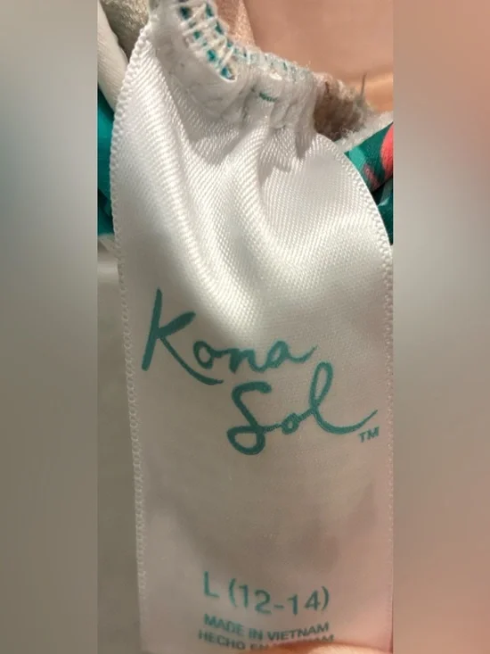 NWOT Kona Sol Women’s Floral One-Piece Swimsuit - Green & Pink Large - Picture 4 of 5